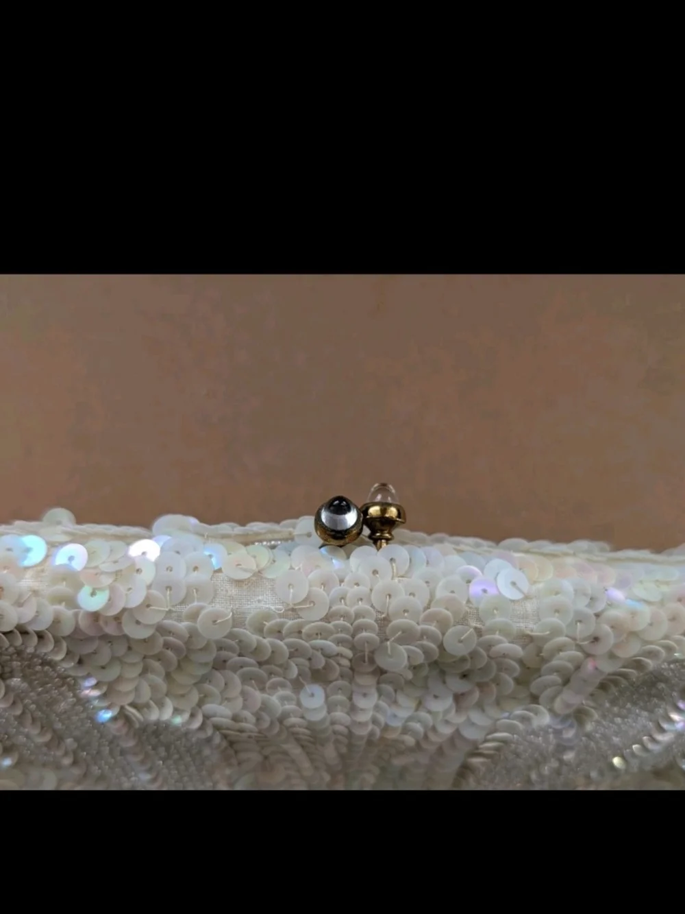 VTG 60s Josef Beaded Sequin Clutch Purse Cream Iridescent Hand Beaded In France